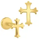 14k Solid Gold Coptic Cross Internally Threaded Labret
