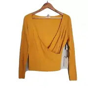 Leith Faux Wrap Yellow Mustard Long Sleeve Sweeater Size XL
