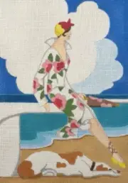 Needlepoint Handpainted Raymond Crawford Summer Beach Lady 7x10