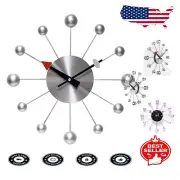 Silent Quartz Movement Mid Century Modern Starburst Wall Clock - 15'' Silver