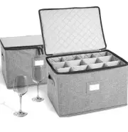 storageLAB Wine Glass Storage Containers, Hard Shell Organizer 2 Pack Grey