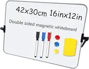 Magnetic Whiteboard Desktop Drawing Board Set, 16 x 12in, Waterproof, Double Sided Magnetic whiteboard, Stand, Eraser, Colorful Magnets