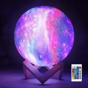 Shindat 4.8 Inch 3D Galaxy Moon Lamp - Cool Kids Galaxy Moon Night Light with 16 LED Colors, Touch & Remote Control, Wooden Stand - Unique Gift for...