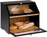 39x25x32cm Double Decker Bamboo Bread Bin, Kitchen Storage Box with Lid for Freshness Natural, 2-Layer Bread Box for Kitchen Large Capacity Food Bread Storage Retro (Black)