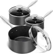 MICHELANGELO Hard Anodized Saucepan Set with Lids, Nonstick 1.5+2+3 QT, Black