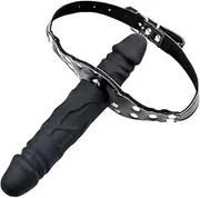 FST Double-Cock Dildo Penis Mouth Gag Mouth Plug Penis Gag with Multi-Function Oral Fixation Mouth Stuffed Bondage Leather Strap On BDSM Adult Sex Toy