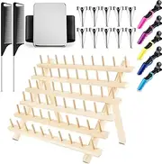 19 Pieces Braiding Stand with Hair Parting Rings, Sectioning Clips, Combs, and Magnetic Pin Wristband for Stylists (Wood)