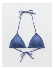 [Aerie] Shine Rib String Triangle Bikini Top in Blue