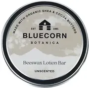 Bluecorn Beeswax Unscented Lotion Bar with Organic Cocoa Butter, Organic Shea Butter, Vitamin E, Apricot Oil & Avocado Oil. Long-Lasting Hydration for Very Dry Skin. Plastic-Free & Made in the USA.