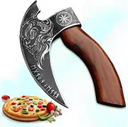 Handcrafted Viking Pizza Cutter Axe - Engraved Stainless Steel Head, Wood Handle