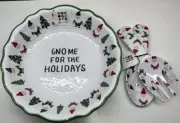 NEW Novogratz Christmas Gnomes Melamine large Pasta Serving Bowl with spoon fork