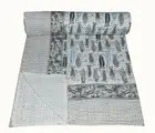 Vintage Indian Fish Hand Block Print Kantha Quilt Bedspread- Baby Throw Decor