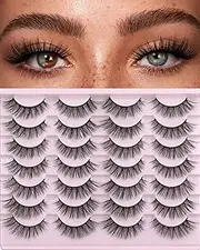 Epzia False Eyelashes 14mm Cluster Lashes Kit Faux 3D Mink Eyelash Clusters Natural Look Fluffy Cat Eye Wispy Lashes Pack, 14 Pairs