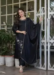 Women Viscose Rayon Kurta Pant Dupatta Set Designer Party Wear Salwar Kameez