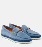 [Tod's] Tod's Raffia-trimmed suede loafers AU 9.5 blue