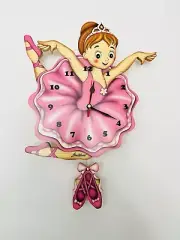 Wooden BARTOLUCCI Pink Ballerina Clock With Pendulum NEW Hand Finished