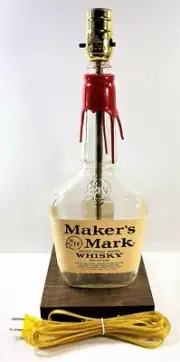 Maker's Mark Large 1.75L Liquor Bottle Bar TABLE LAMP Lounge Light w/ Wood Base