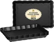 6 Pack Black Plastic Serving Trays - 9 x 13 Party Serving Trays and Platters - Black Serving Tray - Black Serving Platter Tray for Party