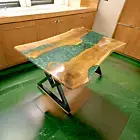 Handmade Green Epoxy Resin Table – Live Edge Wood Dining Table – Modern table