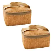 Woven Cooler Bags Wicker Picnic Basket Waterproof Rattan Bag Lid and Handle