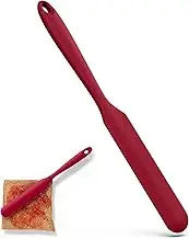 25cm Jam Jar Spatula: 315℃ Heat-Resistant Silicone Long Skinny Sourdough Stirring Stick, Sturdy Flexible Narrow Peanut Butter Spreader for Mixing Icing Scraping Cream (Red)