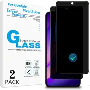[2-Pack] PRIVACY Screen Protector for Google Pixel 8 Pro, Tempered Glass, Fingerprint Unlock, Case Friendly