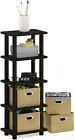 4 Tier Shelf Furniture End Table Standing Display Rack Storage Drawers Bin Black