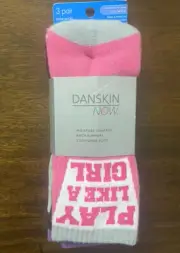 DANSKIN NOW 3 PACK OF SOCKS GIRL'S NEW Size LARGE Size (4-10)PLAY LIKE A GIRL