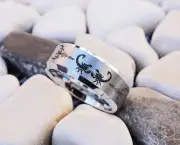 Silver Unisex Adult Tungsten Engraved Tribal Scorpion Stinger Wedding Ring - 8mm