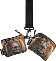 [XYMZR] Lion Head Closeup Brown Mini Zip Around Wristlet keychain Wallet for Women Personalized Pattern Detachable Dual Pouch Wristlet Portable Wallet Phone Coin Purse, Multi-colored, One Size