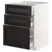 METOD base cabinet with 3 drawers, white Maximera/Lerhyttan black stained, 60x60x80 cm