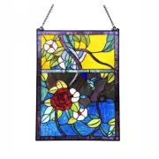 Stained Glass Handcrafted Tiffany Style Floral Rose Window Panel Suncatcher Art