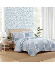 Laura Ashley Colleens Coastal Patchwork Reversible Quilt Set King Blue