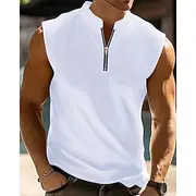 Men's Tank Top Vest Top Undershirt Sleeveless Shirt Sleeveless Quarter Zip Summer Plain Fashion Designer Basic Classic Vacation Street Going out Black White Re