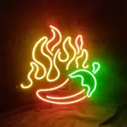 Fire BBQ Pepper Custom Neon Sign Light Visual Barbecue Restaurant Wall 24"x20"