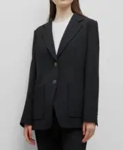 $1395 St. John Women's Black Crepe Single-Breasted One-Piece Suit Jacket Size 14