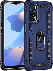 [GOGME] Case for Oppo A16 / A16s / A54s, 360 Degree Rotating Ring Stand Car Holder Protective Case, Dual Layer Silica TPU + Hard PC Mobile Phone Case Navy Blue