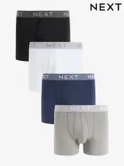Blue Grey Texture Waistband 4 pack A-Front Cotton Rich Boxers (110025) | $44