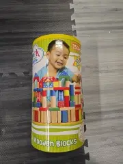 Wooden Blocks Set -Spark Create Imagine- Cylinder Box w/ Shape Sorter Lid 144 pc