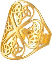 [kkjoy] Four-Leaf Clover Shape Irish Celtic Knot Ring Stainless Steel Eternity Promise Ring Amulet Jewelry for Women