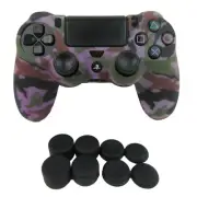 Silicone Grip Purple Camo Shell Non Slip + (8) Thumb Caps For PS4 Controller