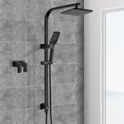 ACA Black 8'' Square Handheld Shower Head Gooseneck Wall Rail Diverter Set Bath Taps