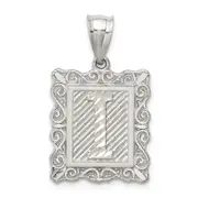 Sterling Silver Square Diamond-Cut Letter I Initial Pendant