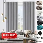 Blockout Curtain Textured Plain Eyelet Top Curtain Panel Drapes165cm x 220/250cm