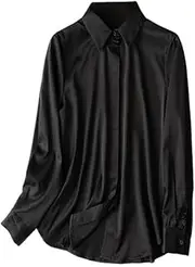 [Yihuaqun] Silk Stretch Satin, Mulberry Silk Simple Long-Sleeved Square Neck Shirt Women