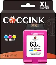 COCCINK 63XL Tri-Color High-Yield Ink Cartridge Replacement for HP 63 for Officejet 3830 4650 4652 5200 5252 5258 Envy 4520 4512 Deskjet 1112 2132 3630 Printer for hp 63 hp63xl hp63 XL Ink