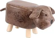 Leefasy Animal Footstool Foot Rest Creative Bench Upholstered Ottoman Pouffe Chair for Playroom Indoor Nursery Entryway Easy to Clean, Brown