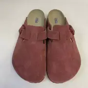 Birkenstock New w/ Box Boston Maroon Suede Leather Soft Footbed Nar Select Size