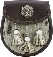 [I LUV LTD] Semi Dress Sporran Faux Fur Pewter Rampant Lion Badge 2 Colours Scottish Made Comes with Sporran Waist Chain Scottish Celtic Wallet Pouch Kilt Accessories for Men