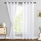 Sheer Curtains 84 Inches Long with Tiebacks, Light Filtering 52"W x 84"L White